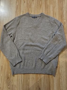 PJ Paul Jones V-Neck Crewneck Knit Sweater in Taupe Size L
